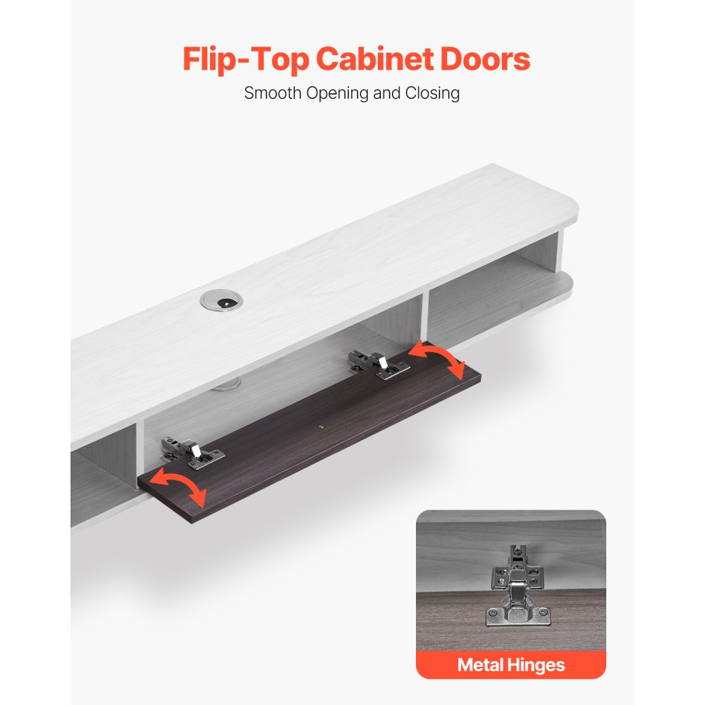 VEVOR TV Schrank hängend Wandhalterung, Fernsehschrank mit Kabelloch, schwebendes TV-Regal mit Stauraum für DVD-Player Kabelbox Spielekonsole, Hängeschrank 52 kg belastbar Weiß 140 cm Länge