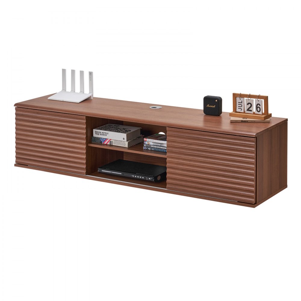 VEVOR TV Schrank hängend Wandhalterung, Fernsehschrank mit verstellbarem Regal & Schiebetüren, TV-Regal mit Stauraum für DVD-Player Spielekonsole, Hängeschrank 52 kg belastbar Weiß 152 cm Länge