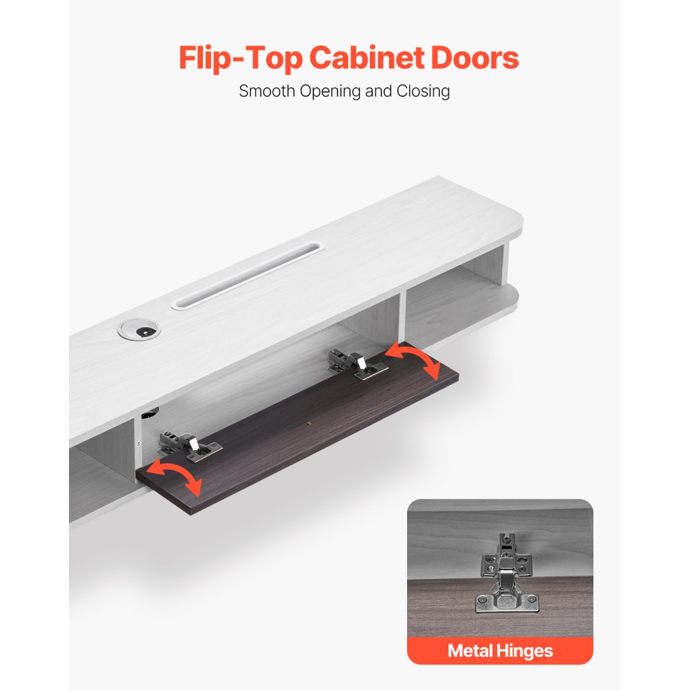 VEVOR TV Schrank hängend Wandhalterung, Fernsehschrank mit Kabelloch, schwebendes TV-Regal mit Stauraum für DVD-Player Kabelbox Spielekonsole, Hängeschrank 52 kg belastbar Weiß 120 cm Länge