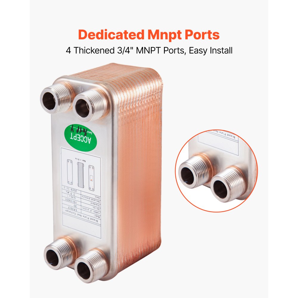 VEVOR EATB12 Plate Heat Exchanger Plate Heat Exchanger 30 Heat Exchanger 30 Plate Heat Exchanger Stainless Steel 316L Heat Exchanger Heating