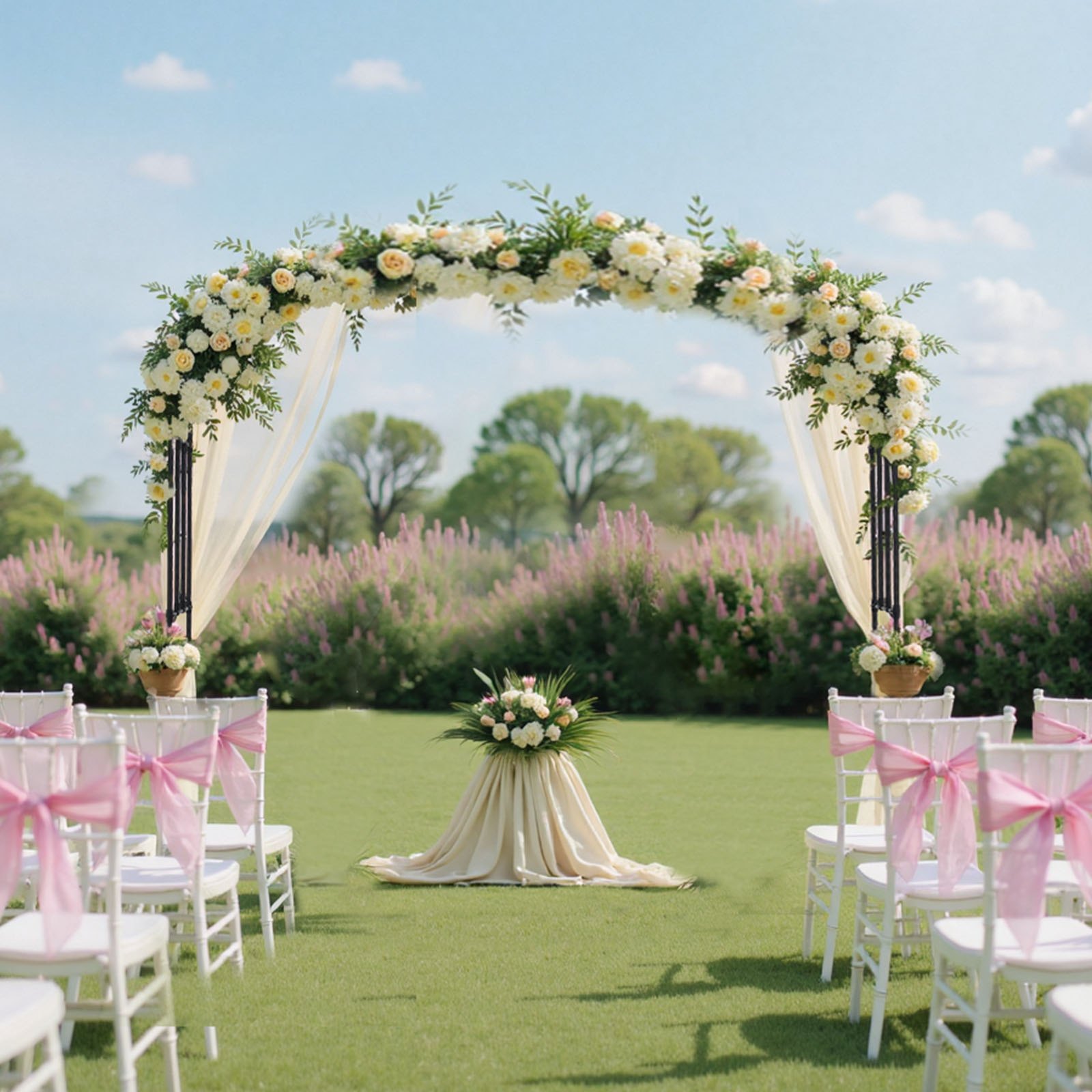 VEVOR Garden Arbor, 2.4 (H) x  3.2 (W) x 0.4 (D) m Metal Archway, Sturdy Outdoor Trellis Arch with Stakes, Easy to Assemble, Pergola Arbor for Plant Climbing Yard Lawn Wedding Party Decoration