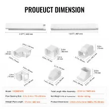 VEVOR Mini-Split-Line-Set-Abdeckung 76,2 mm B 5400 mm L, dekorative PVC-Rohrleitungsabdeckung für Klimaanlage mit 10 geraden Kanälen und vollständigen Komponenten, überstreichbar für Wärmepumpen, weiß