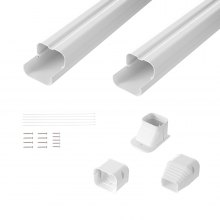 VEVOR Mini-Split-Line-Set-Abdeckung 76,2 mm B 2270 mm L, dekorative PVC-Rohrleitungsabdeckung für Klimaanlage mit 2 geraden Kanälen und vollständigen Komponenten, überstreichbar für Wärmepumpen, weiß