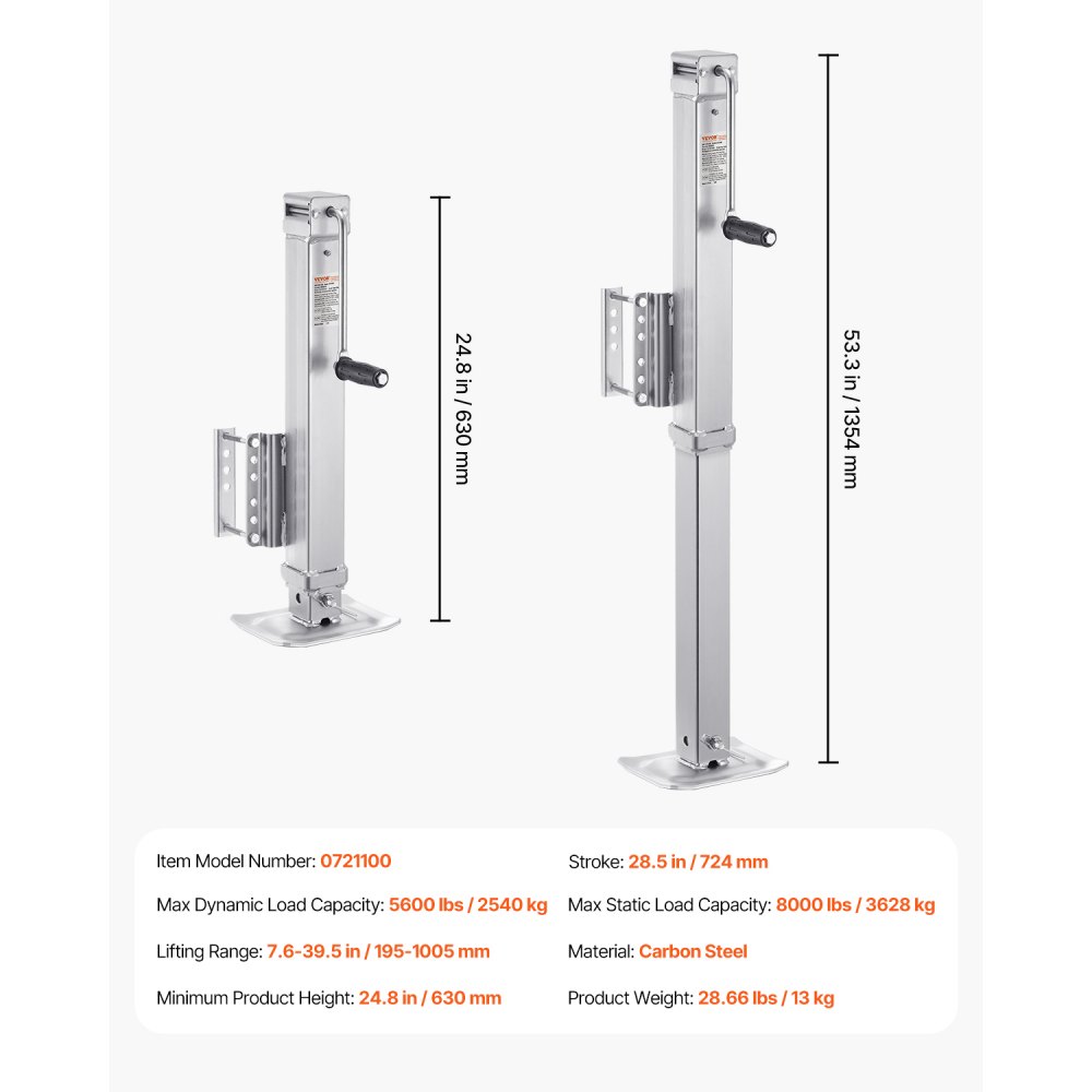 VEVOR Anhängerheber, 3628 kg statische Tragkraft, Hochleistungs-Ausdrehstütze, 195-1005mm Abstellstütze mit Griff für Wohnwagenanhänger, Pferdeanhänger, Nutzanhänger und Yachtanhänger