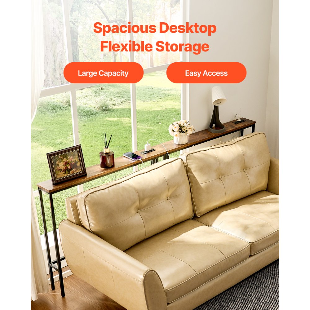 VEVOR schmaler Konsolentisch 2-teiliger Eingangstisch mit Steckdosen, 1-stufiger Flurtisch Beistelltisch Sofatisch mit Metallrahmen & Ladestation, für Eingangsbereich Flur Wohnzimmer