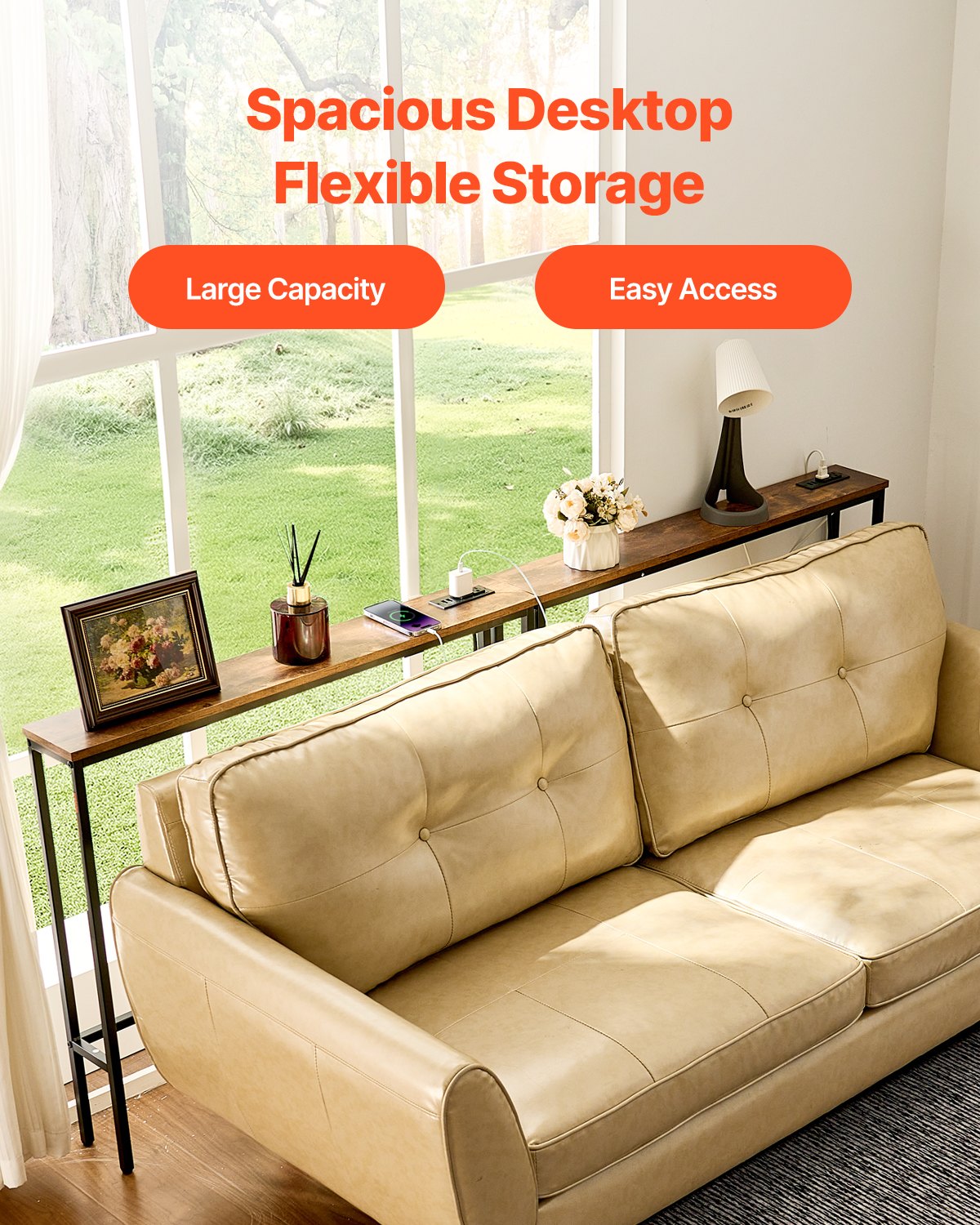 VEVOR schmaler Konsolentisch 2-teiliger Eingangstisch mit Steckdosen, 1-stufiger Flurtisch Beistelltisch Sofatisch mit Metallrahmen & Ladestation, für Eingangsbereich Flur Wohnzimmer