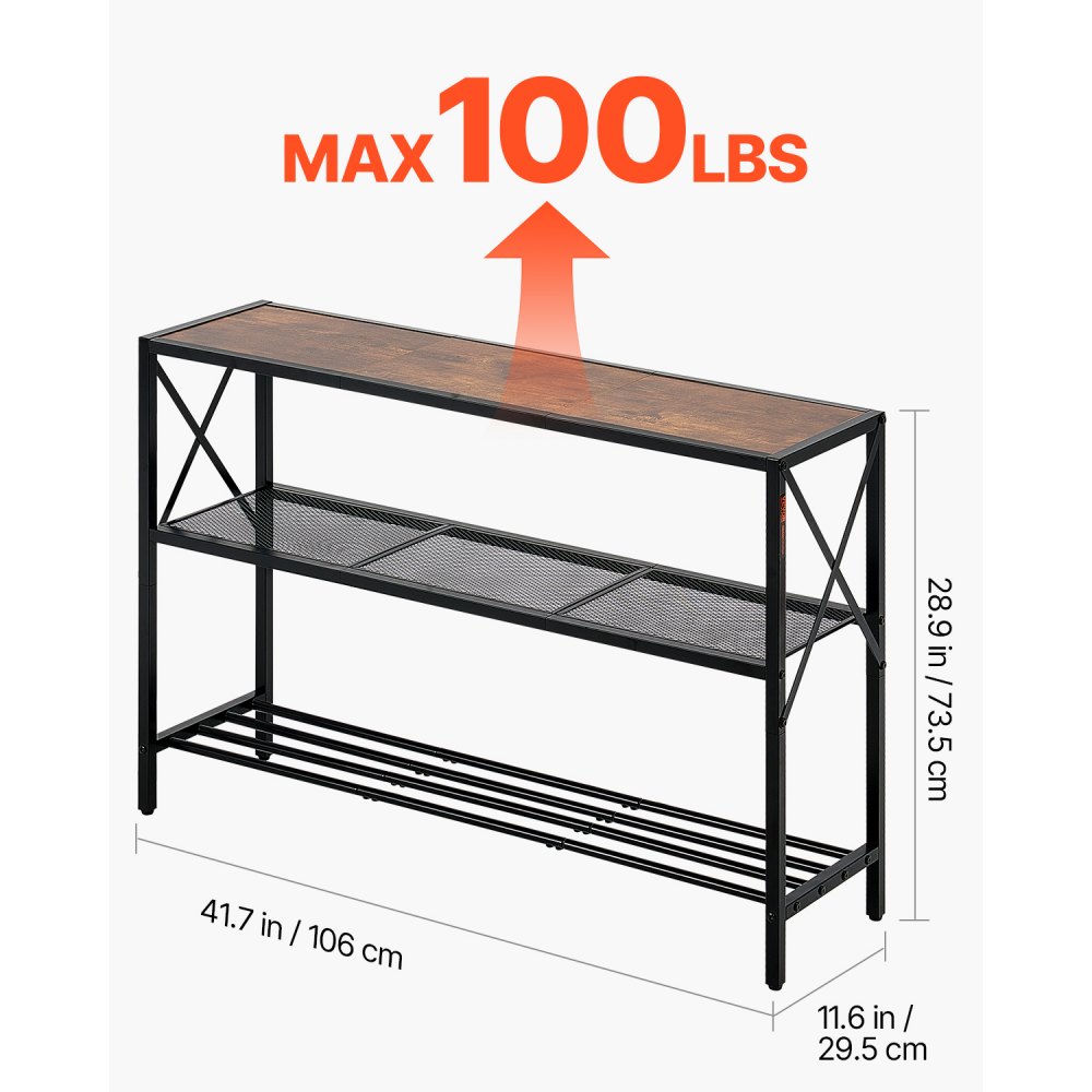 VEVOR narrow console table, entryway table (106 cm length / 45.3 kg load capacity), 3-tier hallway table, side table, sofa table with metal frame, for entryway, hallway, living room, bedroom