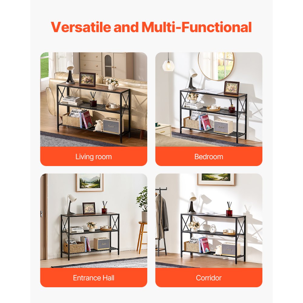 VEVOR narrow console table, entryway table (106 cm length / 45.3 kg load capacity), 3-tier hallway table, side table, sofa table with metal frame, for entryway, hallway, living room, bedroom