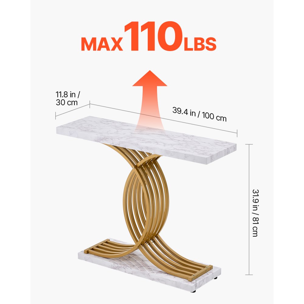 VEVOR schmaler Konsolentisch Eingangstisch (100 cm Länge / 49,9 kg belastbar), 3-stufiger Flurtisch Beistelltisch Sofatisch mit Metallrahmen, für Eingangsbereich Flur Wohnzimmer Schlafzimmer