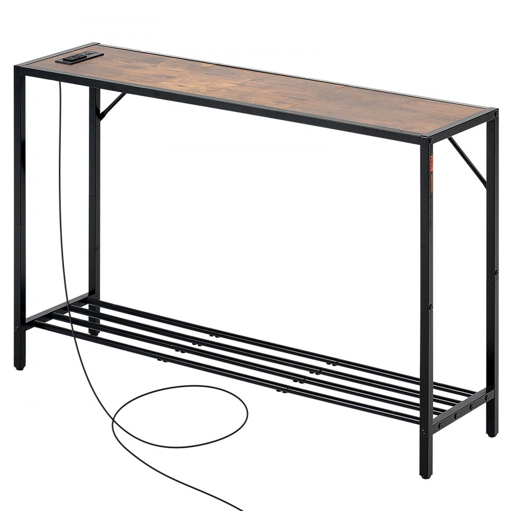 VEVOR narrow console table, entryway table (106 cm length) with power outlets, 2-tier hallway table, side table, sofa table with metal frame & charging station, for entryway, hallway, living room