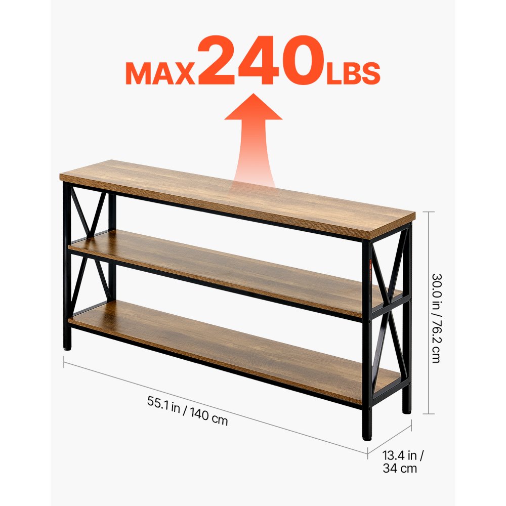 VEVOR schmaler Konsolentisch Eingangstisch (140 cm Länge / 108,9 + 72,6 + 72,6 kg belastbar), 3-stufiger Flurtisch Beistelltisch Sofatisch mit Metallrahmen, für Eingangsbereich Wohnzimmer Flur