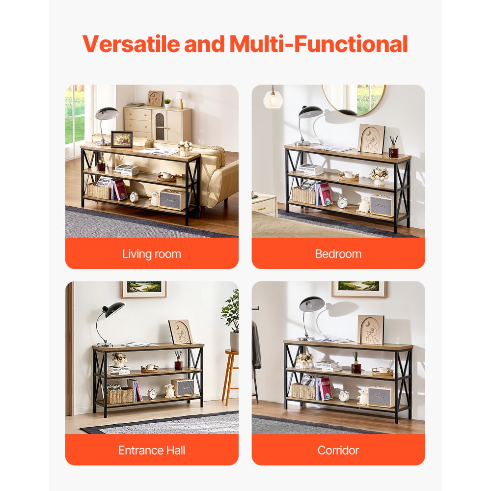 VEVOR schmaler Konsolentisch Eingangstisch (140 cm Länge / 108,9 + 72,6 + 72,6 kg belastbar), 3-stufiger Flurtisch Beistelltisch Sofatisch mit Metallrahmen, für Eingangsbereich Wohnzimmer Flur