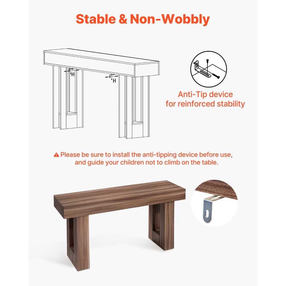 VEVOR 160 cm Console Table, Farmhouse Desk Behind the Couch, Wooden Rectangle Entrance Desk, Narrow Long Sofa Table Accent Stand for Hallway, Bedroom, Living Room, Foyer, Easy Assembly, Brown