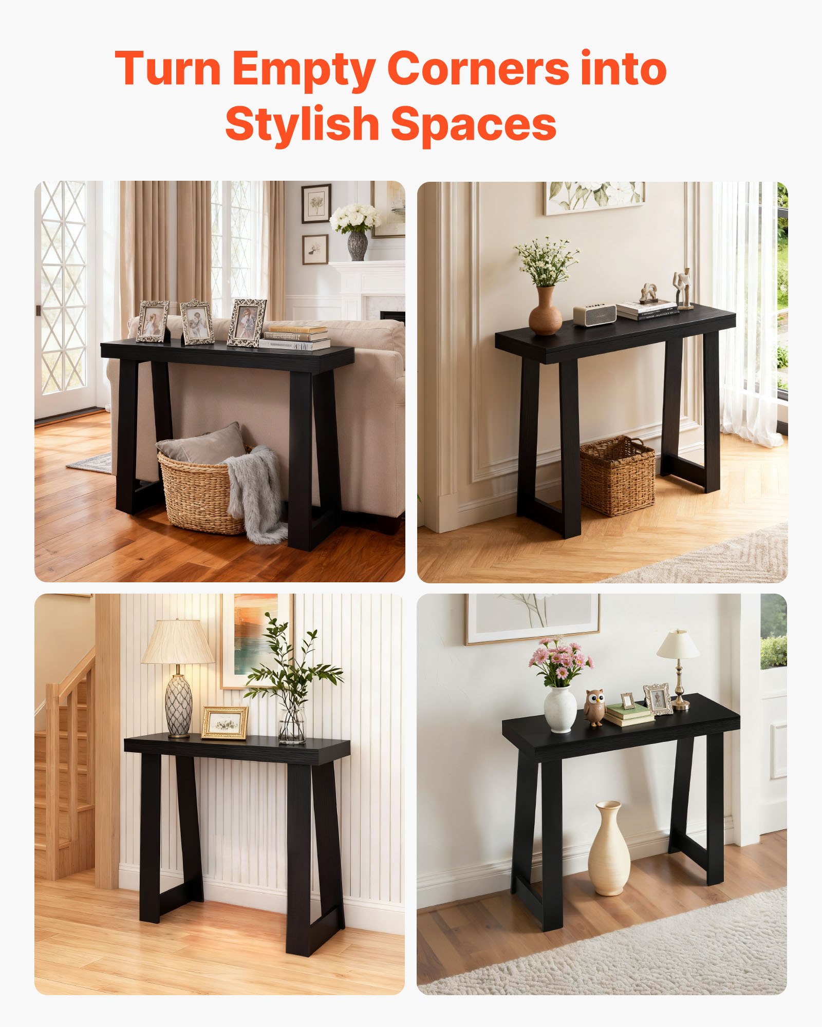 VEVOR Konsolentisch Eingangtisch hinter dem Sofa (91,5 x 30,5 x 81 cm / L x B x H), rechteckiger Beistelltisch aus Mehrschichtplatte für Flur Schlafzimmer Wohnzimmer Foyer, Flurtisch Schwarz Modern