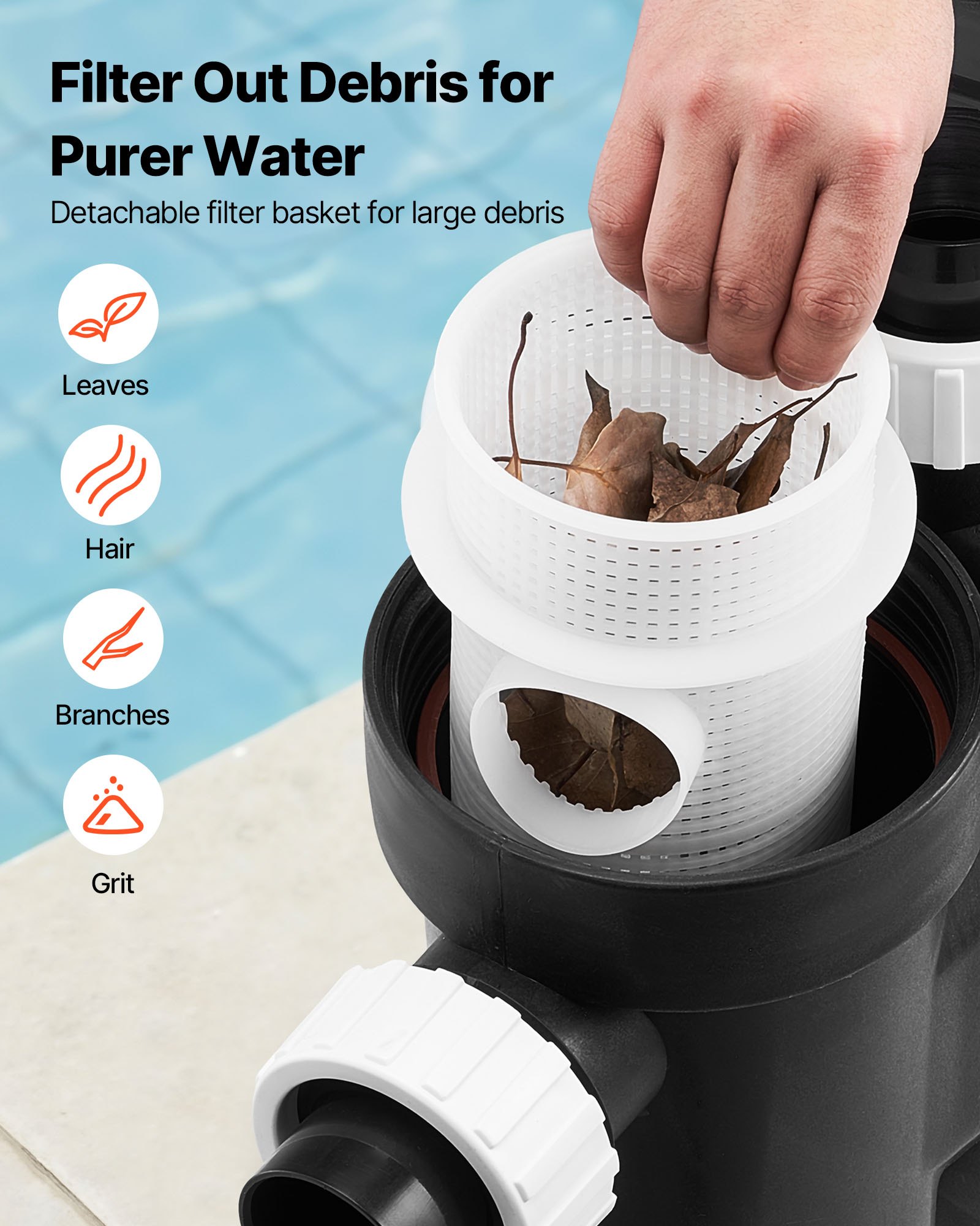 VEVOR Schwimmbadpumpe 26.000 L/h, mit Variabler Drehzahl, 1.100 W, 15 m Förderhöhe, Einbau-/Aufstellpoolpumpe mit Filterkorb, Filterpumpe Selbstansaugend, Programmierbarer Timer, für Aufstellpools