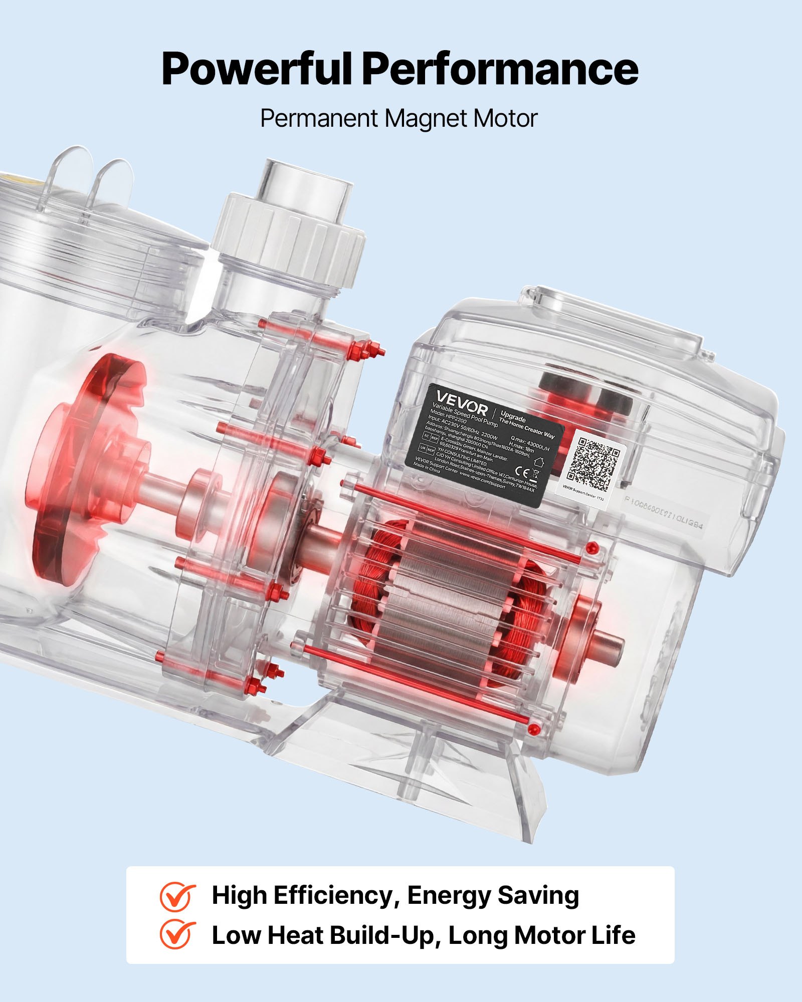 VEVOR Schwimmbadpumpe 26.000 L/h, mit Variabler Drehzahl, 1.100 W, 15 m Förderhöhe, Einbau-/Aufstellpoolpumpe mit Filterkorb, Filterpumpe Selbstansaugend, Programmierbarer Timer, für Aufstellpools