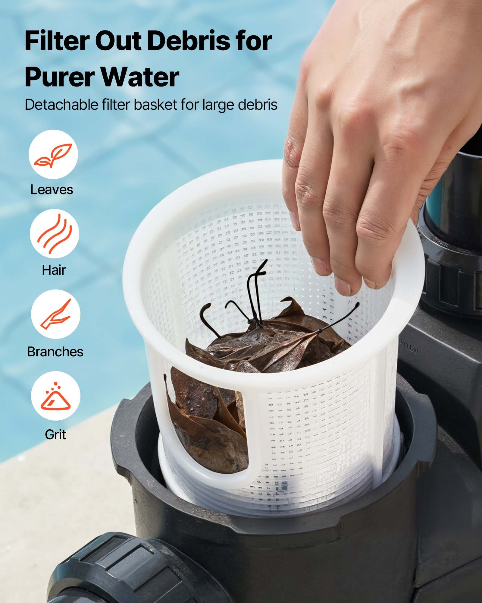 VEVOR Schwimmbadpumpe 33.000 L/h, mit Variabler Drehzahl, 17 m Förderhöhe, 1.650 W, Einbau-/Aufstellpoolpumpe mit Filterkorb, Filterpumpe Selbstansaugend, Programmierbarer Timer, für Aufstellpools