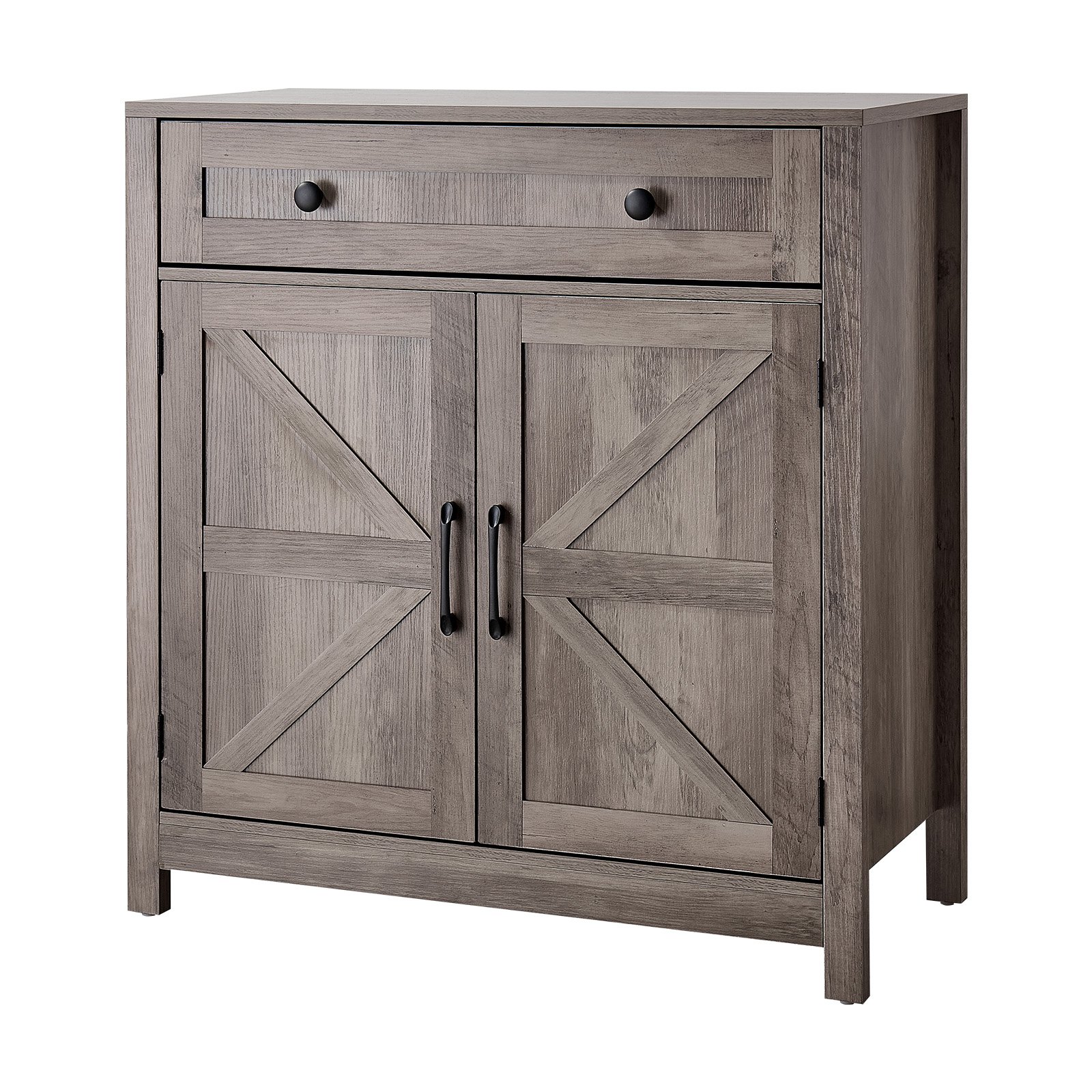 VEVOR Coffee Bar Cabinet, Farmhouse Coffee Bar Table with Drawer, Buffet Stand Cabinet with 2 Barn Doors, Sideboard Buffet Station for Living Room, Entryway, Kitchen, 75 x 37.5 x 80 cm, Grey