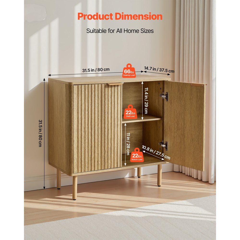 VEVOR Sideboard Küchenschrank mit 2 Ablageflächen, Buffetschrank im mittelalterlichen Stil für Wohnzimmer Eingangsbereich Küche, Aufbewahrungsschrank 80 x 37,5 x 80 cm Eiche Küchenbuffet