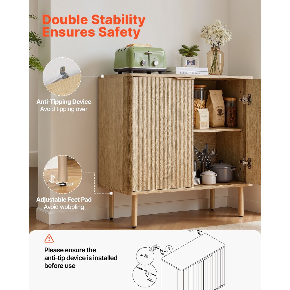 VEVOR Sideboard Küchenschrank mit 2 Ablageflächen, Buffetschrank im mittelalterlichen Stil für Wohnzimmer Eingangsbereich Küche, Aufbewahrungsschrank 80 x 37,5 x 80 cm Eiche Küchenbuffet