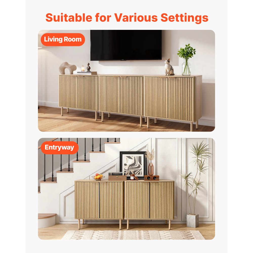 VEVOR Sideboard Küchenschrank mit 2 Ablageflächen, Buffetschrank im mittelalterlichen Stil für Wohnzimmer Eingangsbereich Küche, Aufbewahrungsschrank 80 x 37,5 x 80 cm Eiche Küchenbuffet