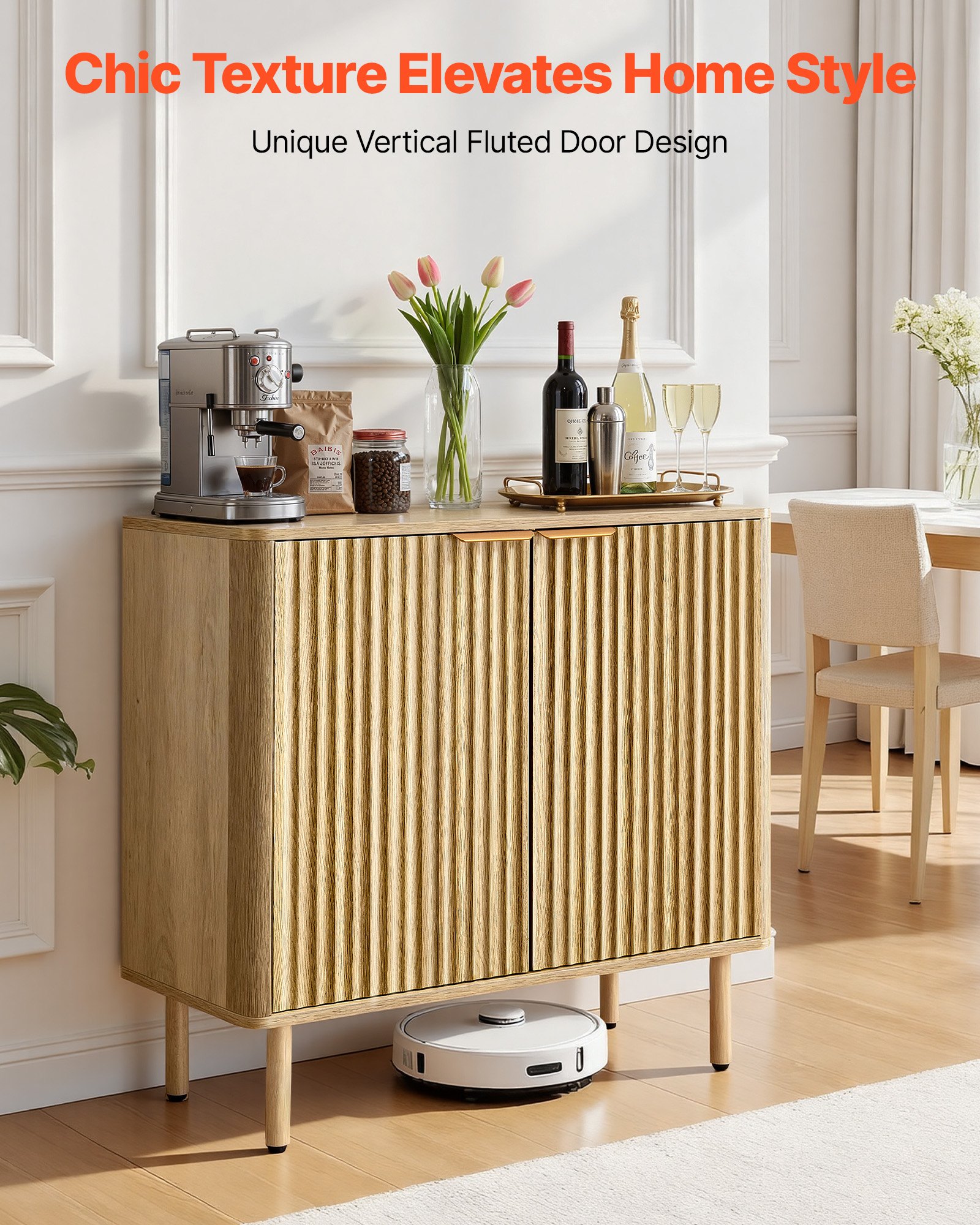 VEVOR Sideboard Küchenschrank mit 2 Ablageflächen, Buffetschrank im mittelalterlichen Stil für Wohnzimmer Eingangsbereich Küche, Aufbewahrungsschrank 80 x 37,5 x 80 cm Eiche Küchenbuffet