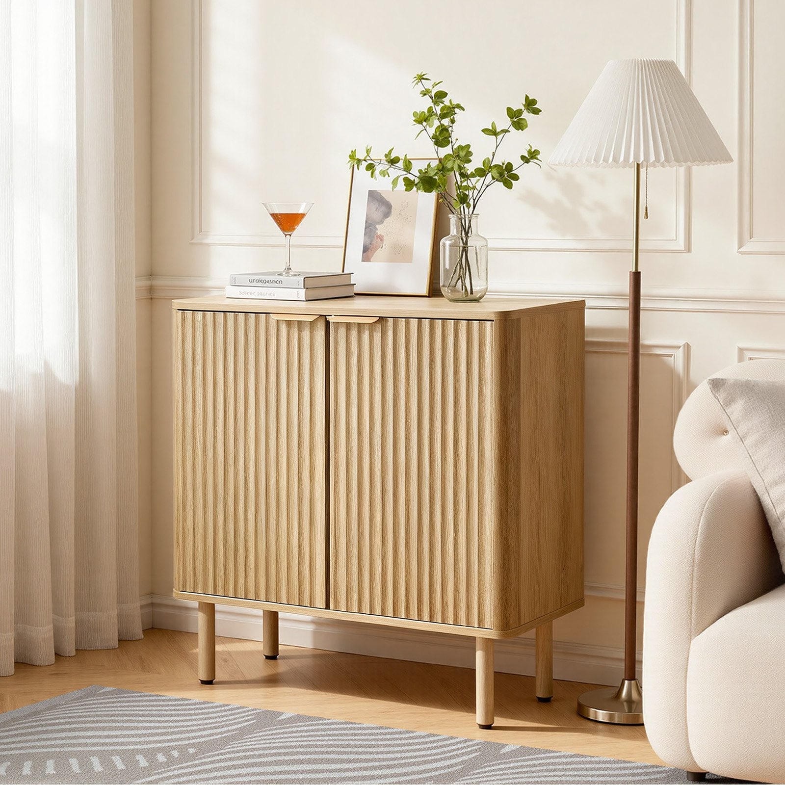 VEVOR Sideboard Küchenschrank mit 2 Ablageflächen, Buffetschrank im mittelalterlichen Stil für Wohnzimmer Eingangsbereich Küche, Aufbewahrungsschrank 80 x 37,5 x 80 cm Eiche Küchenbuffet