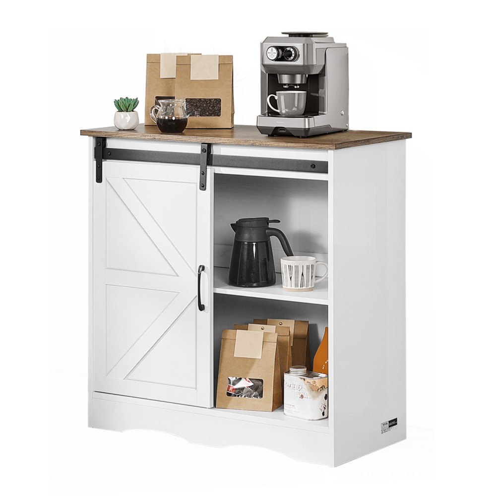 VEVOR Kaffeebarschrank 80 x 35 x 80 cm Bauernhaus-Kaffeebarschrank mit 3-stufigem Stauraum, Kaffeebartisch mit Scheunentor, Sideboard-Buffetschrank für Wohnzimmer Eingangsbereich