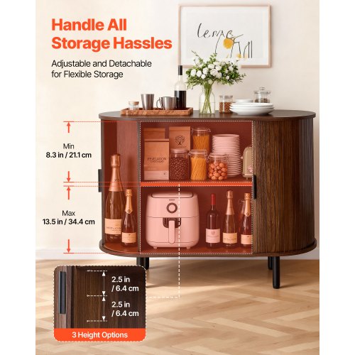 VEVOR Sideboard Küchenschrank mit 2 Schiebetüren, Buffetschrank im mittelalterlichen Stil für Wohnzimmer Eingangsbereich, Aufbewahrungsschrank 100 x 40 x 75 cm Walnuss Küchenbuffet Buffetschrank