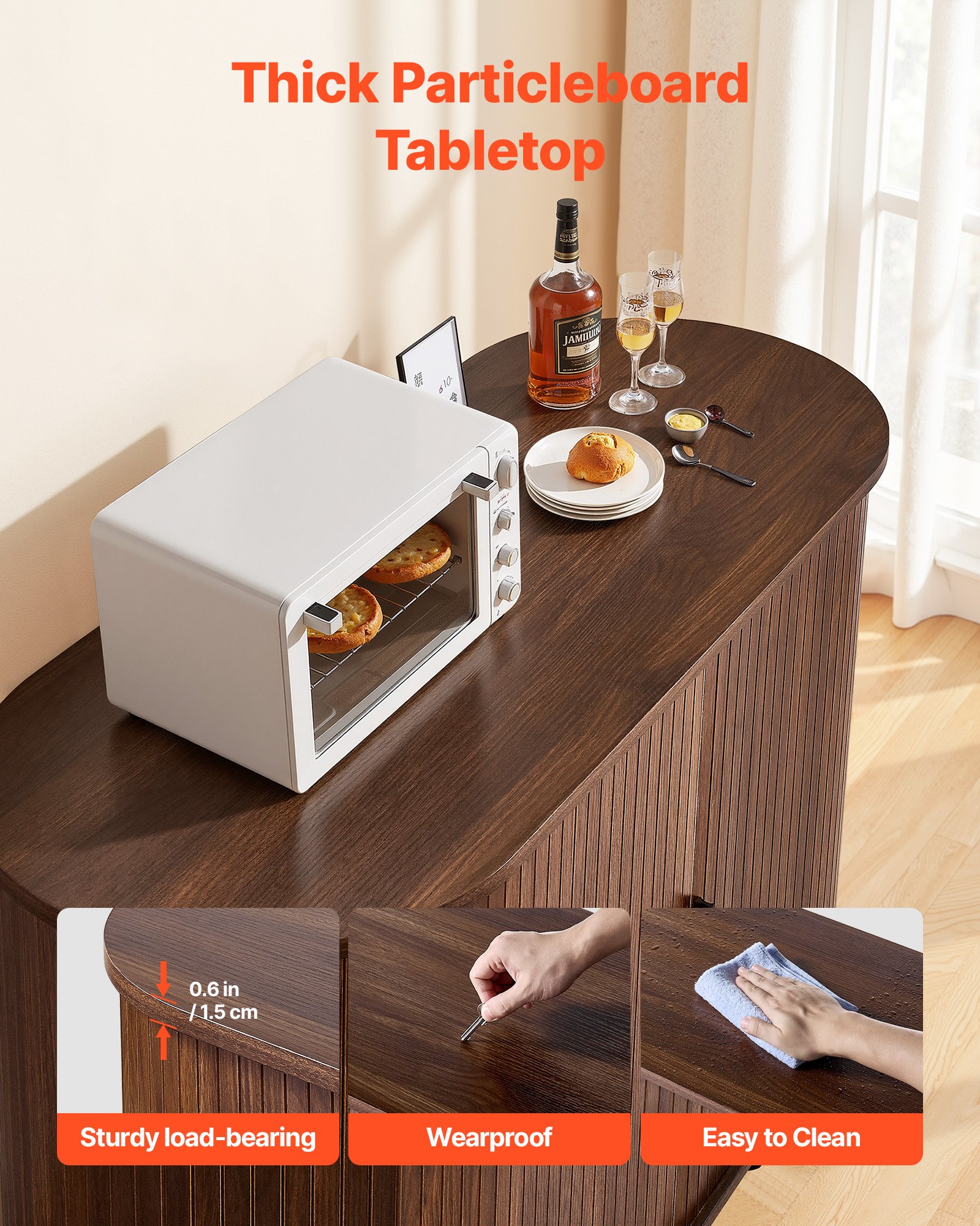 VEVOR Sideboard Küchenschrank mit 2 Schiebetüren, Buffetschrank im mittelalterlichen Stil für Wohnzimmer Eingangsbereich, Aufbewahrungsschrank 100 x 40 x 75 cm Walnuss Küchenbuffet Buffetschrank