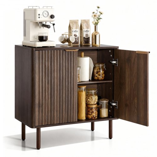 VEVOR Sideboard Küchenschrank mit 2 Ablageflächen, Buffetschrank im mittelalterlichen Stil für Wohnzimmer Eingangsbereich Küche, Aufbewahrungsschrank 80 x 37,5 x 80 cm Walnuss Küchenbuffet
