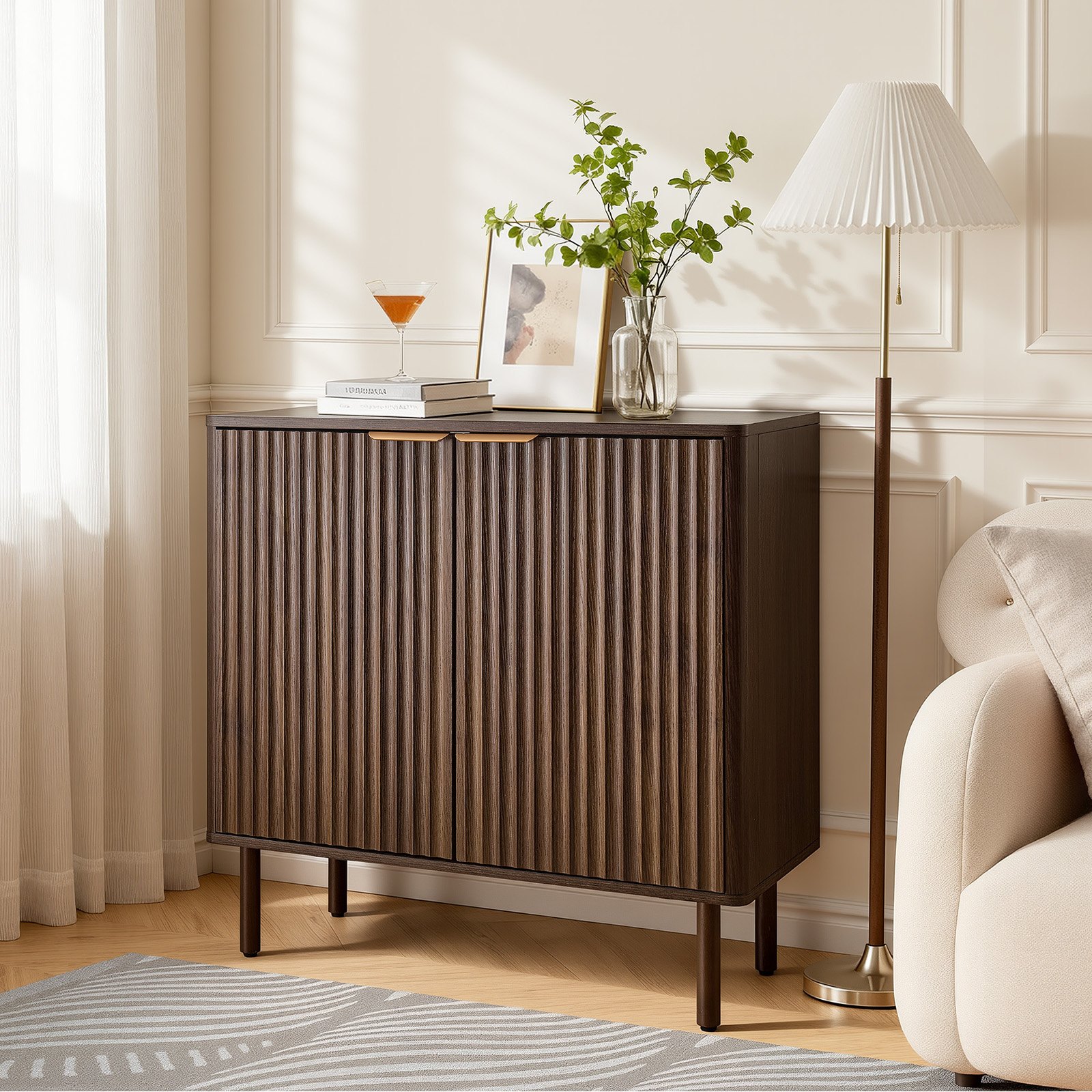 VEVOR Sideboard Küchenschrank mit 2 Ablageflächen, Buffetschrank im mittelalterlichen Stil für Wohnzimmer Eingangsbereich Küche, Aufbewahrungsschrank 80 x 37,5 x 80 cm Walnuss Küchenbuffet