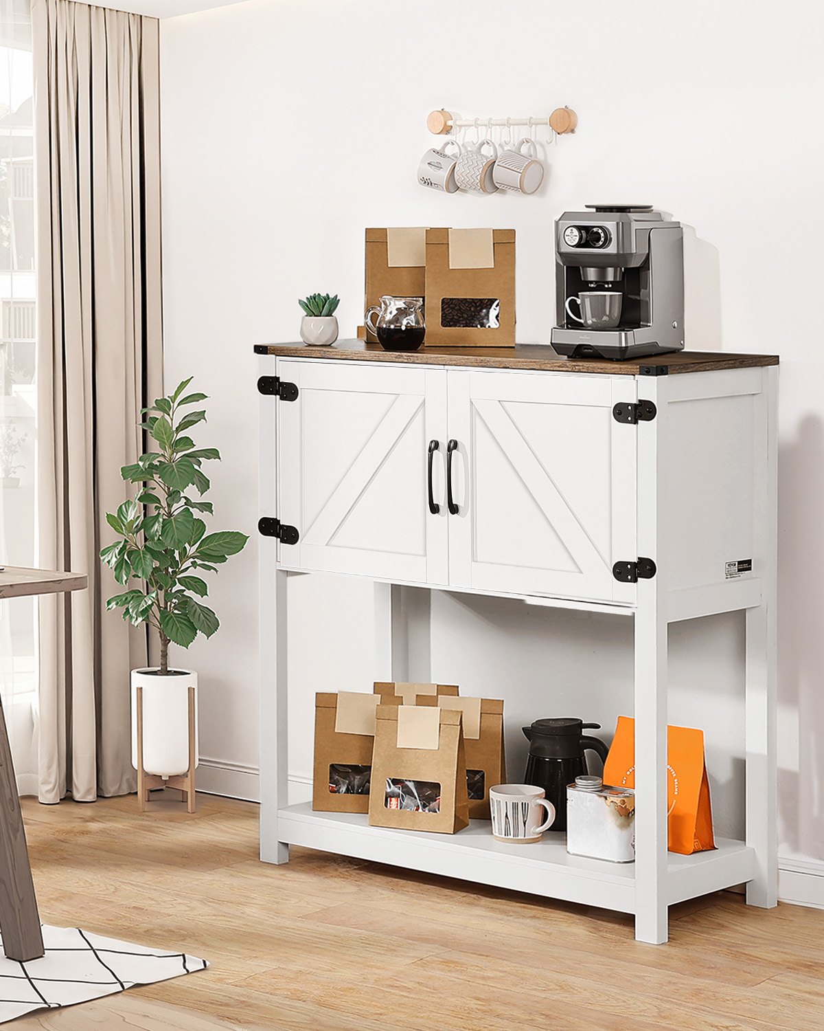 VEVOR Kaffeebarschrank 80 x 35 x 88 cm Bauernhaus-Kaffeebarschrank mit 3-stufigem Stauraum, Kaffeebartisch mit Magnettüren, Sideboard-Buffetschrank für Wohnzimmer Eingangsbereich