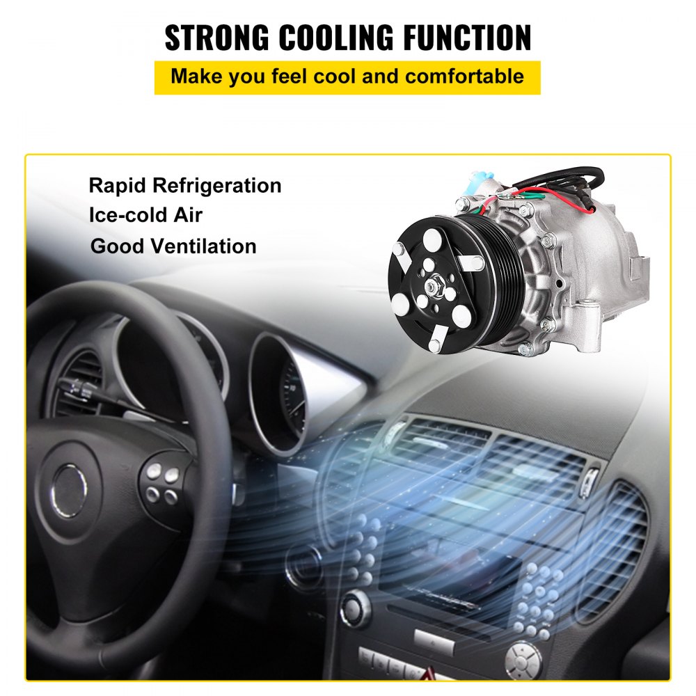 VEVOR Klimakompressor mit Kupplung für Honda Civic 2006-2011 1,8 L, Schnelle Kühlung, Einfach zu montieren, Robuster Automatischer AC-Kompressor für Fahrzeugklimasystem