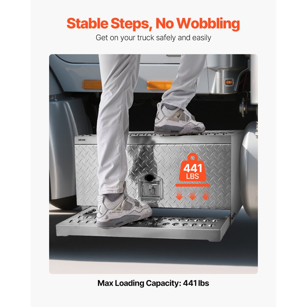 VEVOR Sattel-Trittkasten, 760x750x400 mm, Werkzeugkasten aus Alu, Aufbewahrungsbox für Einstiegsstufe der Fahrerkabine mit T-Griff, Schloss & Schlüsseln für Pritschenwagen, Kräne & Sattelschlepper