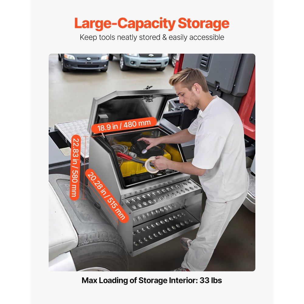 VEVOR Sattel-Trittkasten, 610x695x645 mm, Werkzeugkasten zur Seitenmontage, Sattel-Trittbrett-Seitenaufbewahrungskasten mit T-Griff, Schloss & Schlüsseln für Sattelschlepper, Pritschenanhänger