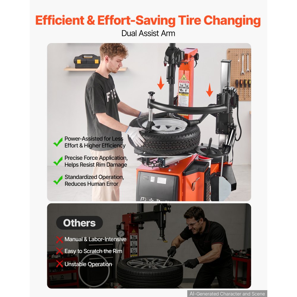 VEVOR Reifenmontiermaschine Elektrisch 1100 W mit Unabhängigem Hilfsarm für Autowerkstätten, 305–559 mm Außenspannbereich, 305–660 mm Innenspannbereich, Max. Felgenbreite 15 Zoll, Pedalbetätigung