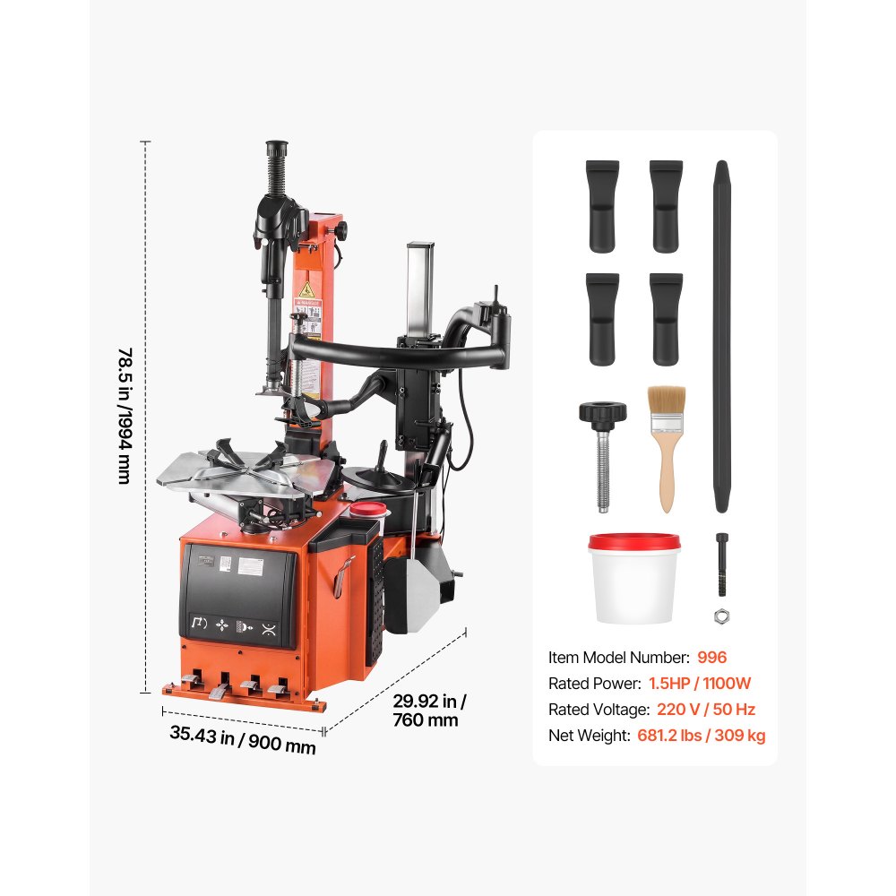 VEVOR Reifenmontiermaschine Elektrisch 1100 W mit Unabhängigem Hilfsarm für Autowerkstätten, 305–559 mm Außenspannbereich, 305–660 mm Innenspannbereich, Max. Felgenbreite 15 Zoll, Pedalbetätigung