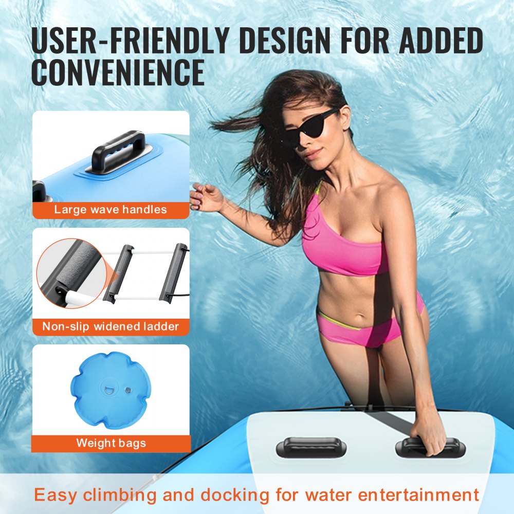 VEVOR Aufblasbarer Wassertrampolin Leiter, Wasserdichte, Abriebfeste, Langlebige Wassertrampoline 4,57 m Großen Sprungfläche, Sprungplattform-Wasserpark Pool Trampolin, 360 kg Tragfähigkeit Blau Weiß