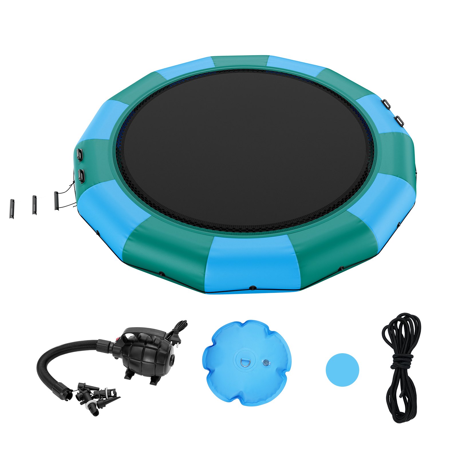 VEVOR Aufblasbarer Wassertrampolin Leiter, Wasserdichte, Abriebfeste, Langlebige Wassertrampoline 4,57 m Großen Sprungfläche, Sprungplattform-Wasserpark Pool Trampolin, Spielzeuge Blau & Grün