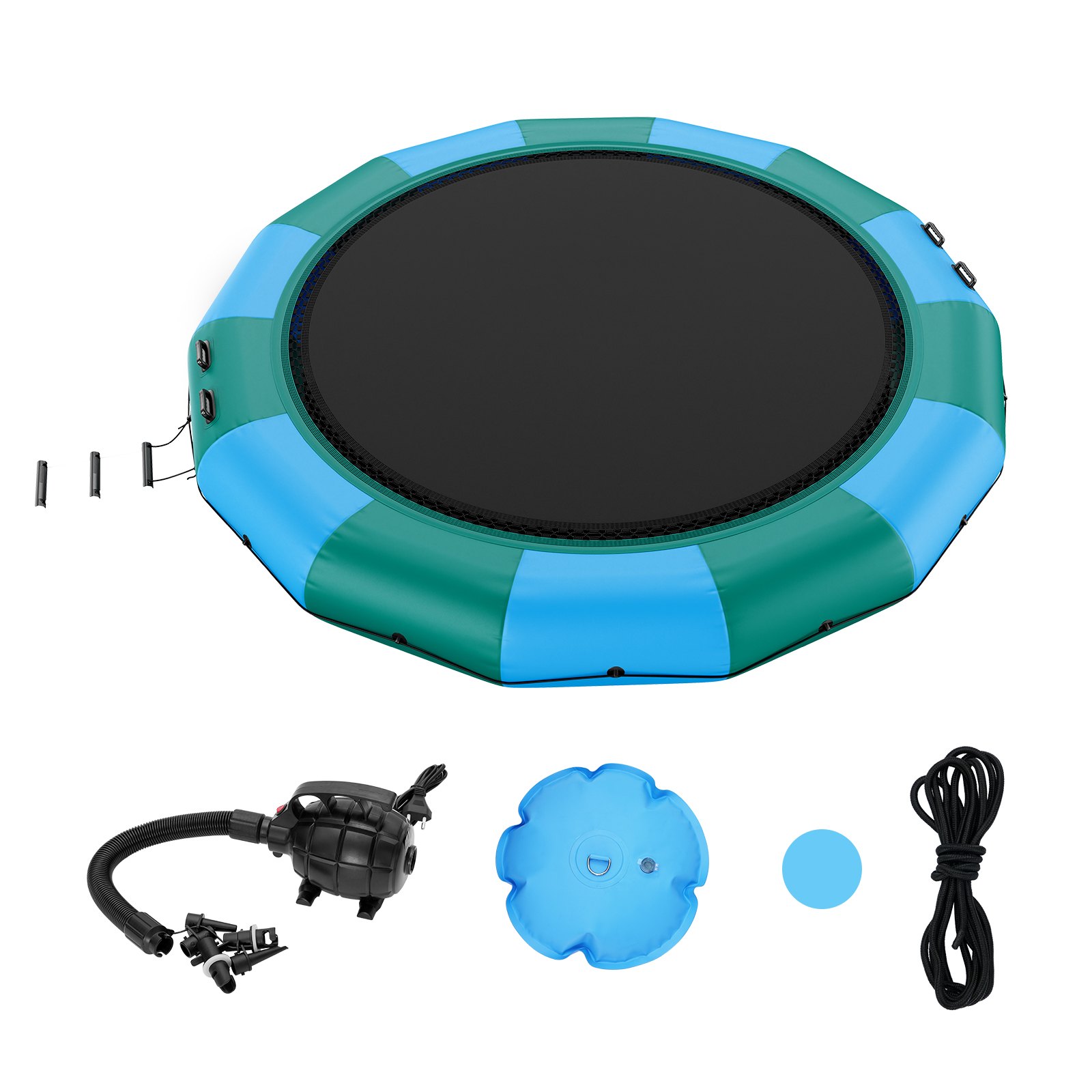 VEVOR Aufblasbarer Wassertrampolin Leiter, Wasserdichte, Abriebfeste, Langlebige Wassertrampoline 4,57 m Großen Sprungfläche, Sprungplattform-Wasserpark Pool Trampolin, Spielzeuge Blau & Grün