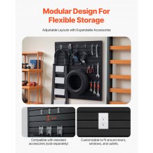 VEVOR Werkzeugwand 1230x1235x20 mm, PVC-Garagen-Lamellenwand, 136 kg pro Platte, schwarzer Wandorganizer, Lamellenwandpaneel mit Kupplungsstruktur & DIY-Zuschnitt, geeignet für Lagerung & Präsentation