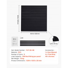 VEVOR Werkzeugwand 1230x1235x20 mm, PVC-Garagen-Lamellenwand, 136 kg pro Platte, schwarzer Wandorganizer, Lamellenwandpaneel mit Kupplungsstruktur & DIY-Zuschnitt, geeignet für Lagerung & Präsentation