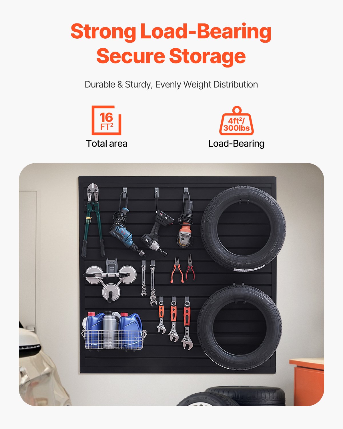 VEVOR Tool Wall 1230x1235x20 mm, PVC Garage Slatwall, 136 kg per panel, black wall organizer, slatwall panel with coupling structure & DIY cutting, suitable for storage & presentation