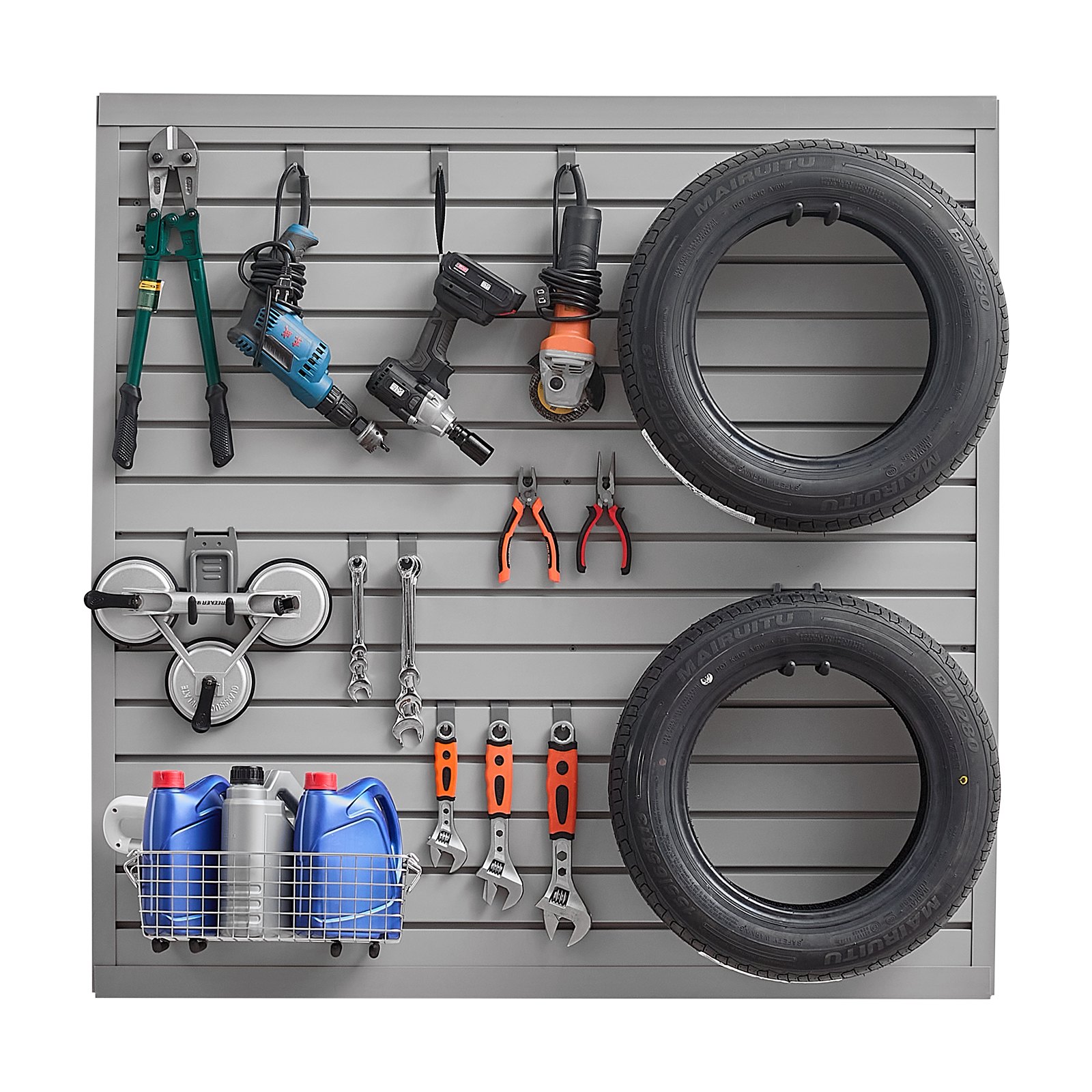 VEVOR Werkzeugwand 1230x1235x20mm, PVC-Garagen-Lamellenwand, grauer Wand-Organizer 136 kg pro Platte, Lamellenwandpaneel mit Kupplungsstruktur & DIY-Zuschnitt, geeignet für Lagerung & Präsentation