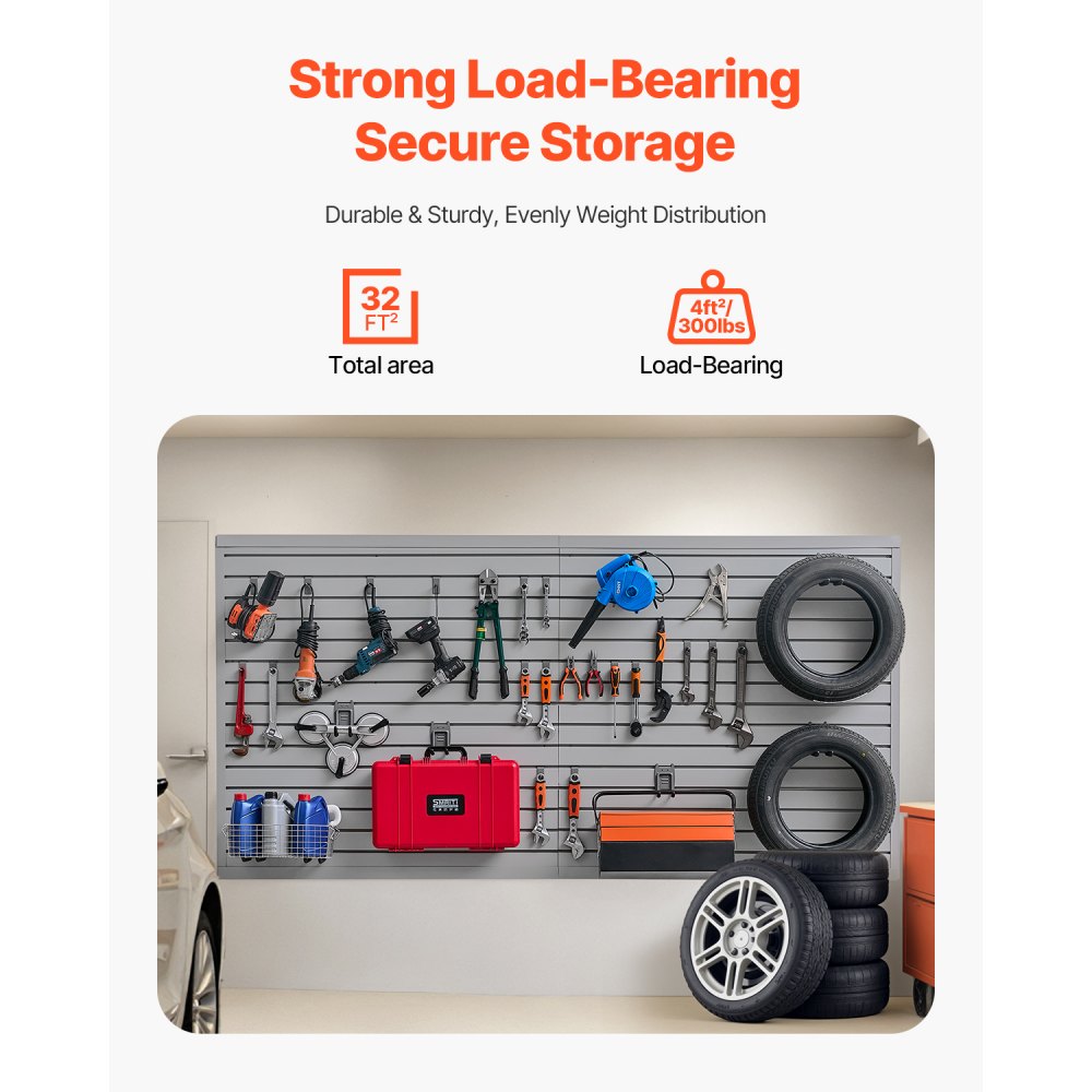 VEVOR Werkzeugwand 1225x2450x20 mm, PVC-Garagen-Lamellenwand mit Zubehör, 136 kg pro Platte, Lamellenwandpaneel mit Kupplungsstruktur und DIY-Zuschnitt, geeignet für Lagerung & Präsentation