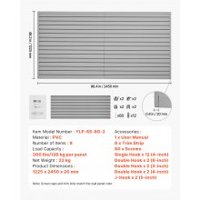 VEVOR Werkzeugwand 1225x2450x20mm PVC Garage Lamellenwand mit Zubehör 136kg Grau