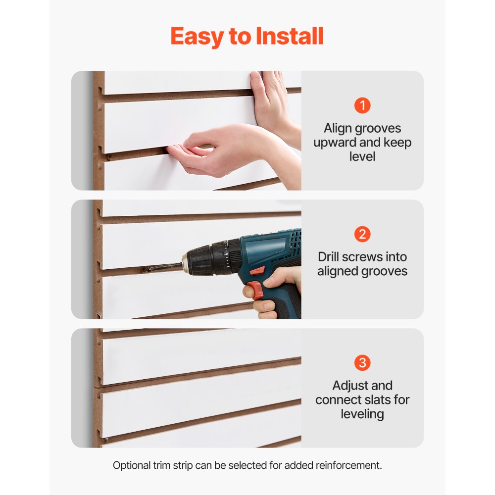 VEVOR Tool Wall 1220x1220x18 mm, MDF Garage Slatwall, White Wall Organizer, 11.3kg Load Capacity Slatwall Panel with Interlocking Structure & DIY Cutting, Suitable for Storage & Presentation