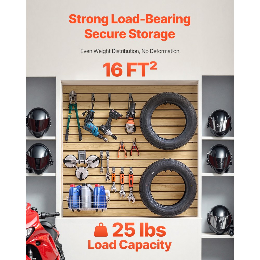 VEVOR Tool Wall 1220x1220x18mm, MDF Garage Slatwall with Modular Design, Wall Mounts, 11.3 kg Slatwall Panel with Interlocking Structure & DIY Cutting, Suitable for Storage & Presentation