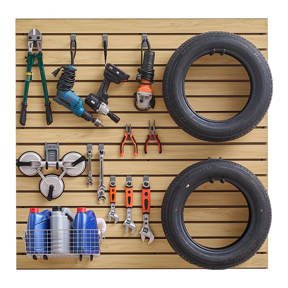 VEVOR Tool Wall 1220x1220x18mm, MDF Garage Slatwall with Modular Design, Wall Mounts, 11.3 kg Slatwall Panel with Interlocking Structure & DIY Cutting, Suitable for Storage & Presentation